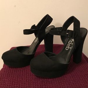 Black Faux Suede Retro High Heels
